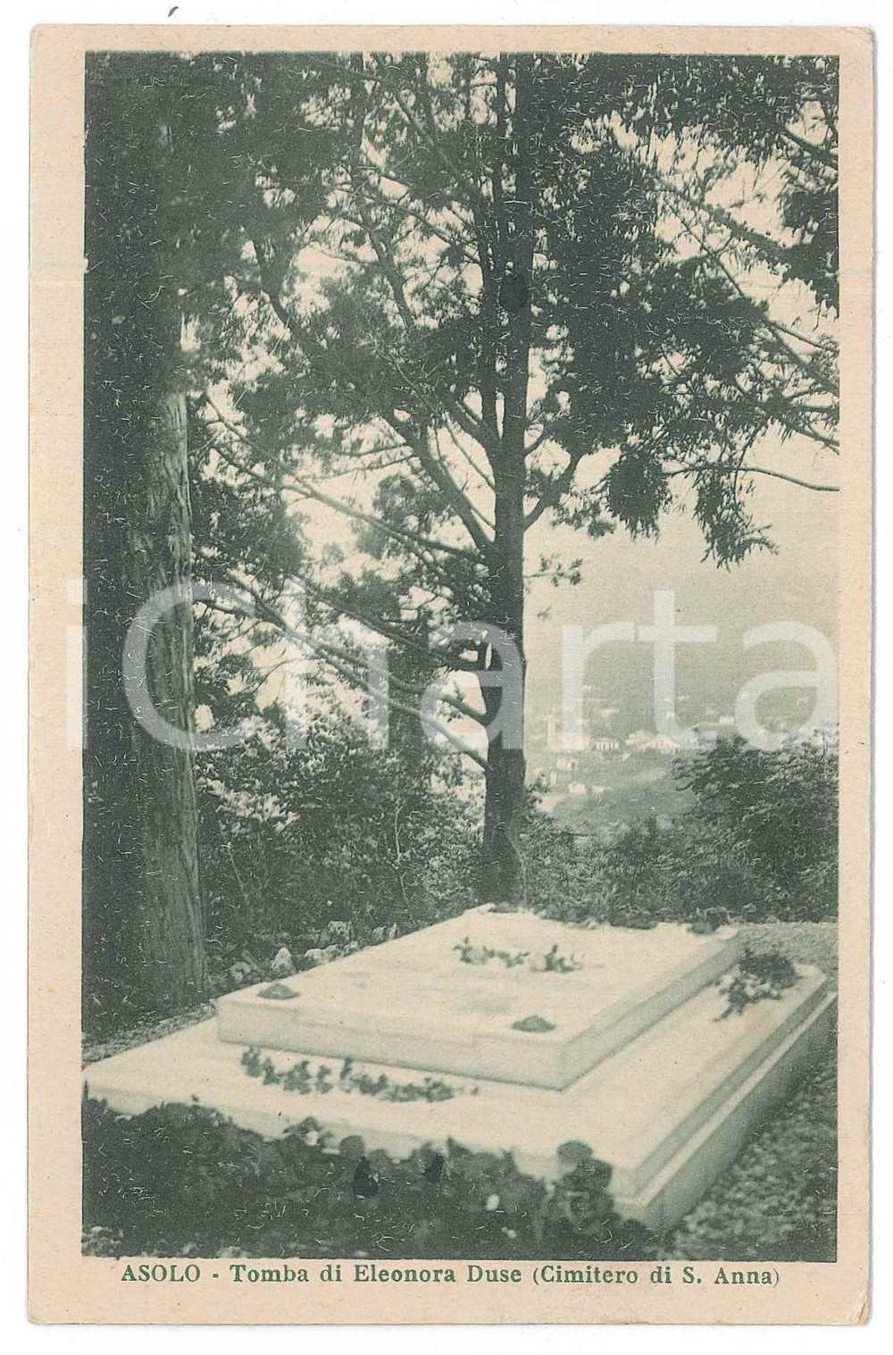 Cartolina originale da collezione 1925 ca ASOLO Cimitero di Sant Anna  Tomba di Eleonora DUSE Cartolina FP NV 1