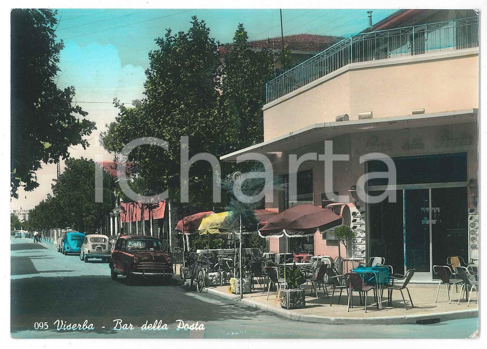 Cartolina originale da collezione 1960 RIMINI Frazione VISERBA Fiat 1100 davanti al Bar della Posta  Cartolina FG 1