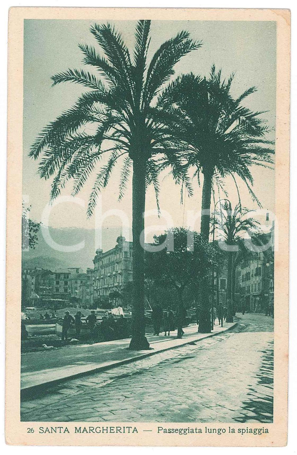 Cartolina originale da collezione 1930 SANTA MARGHERITA LIGURE Passeggiata lungo la spiaggia  Cartolina FP VG 1