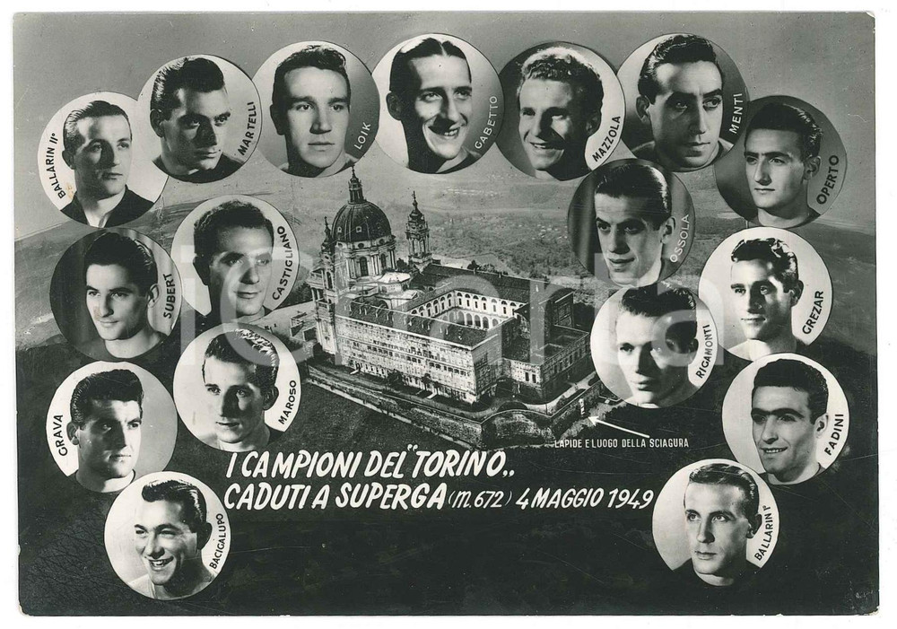 Cartolina originale da collezione 1957 TRAGEDIA DI SUPERGA I campioni del Torino  Cartolina FG VG 1