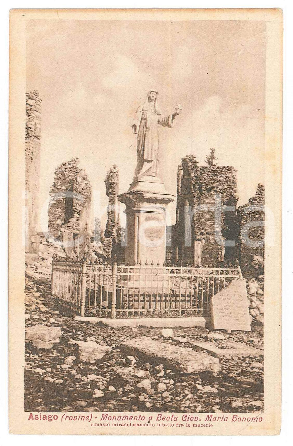 Cartolina originale da collezione 1920 ca ASIAGO Monumento Beata Giovanna Maria Bonomo  Cartolina FP NV 1