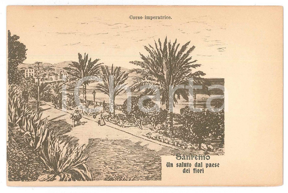 Cartolina originale da collezione 1900 ca SANREMO Corso Imperatrice  Vedutine ANIMATA Cartolina ILLUSTRATA FP NV 1