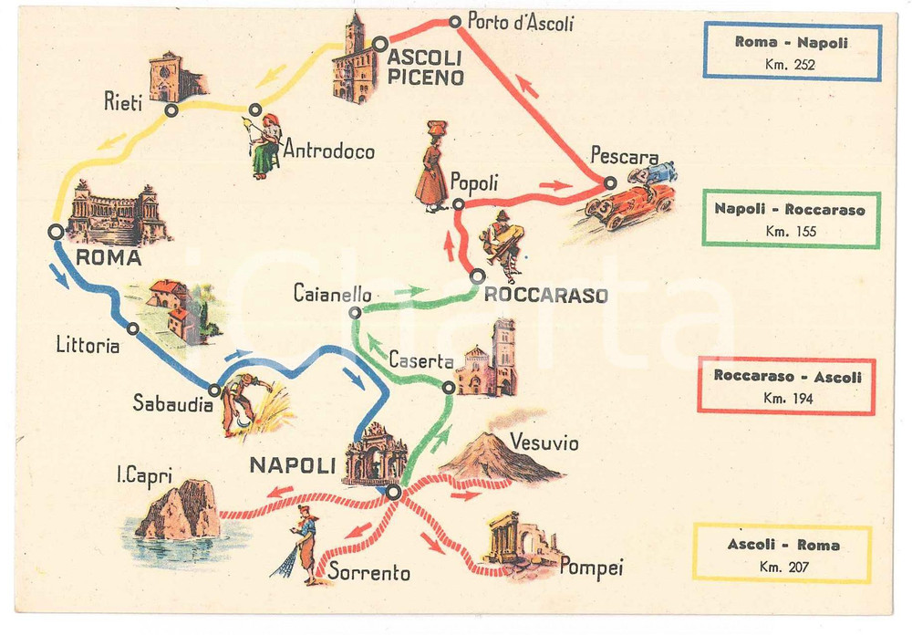 Cartolina originale da collezione 1939 ESSO Itinerario Roma NAPOLI Roccaraso ASCOLI Cartolina ESSOLUBE FG NV 1 1