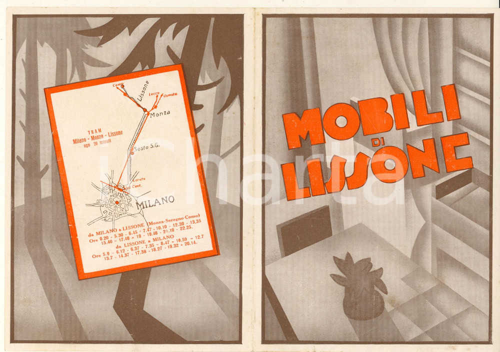 Materiale pubblicitario d’epoca 1934 Mobili di LISSONE MB Elenco espositori  Pieghevole pubblicitario 1