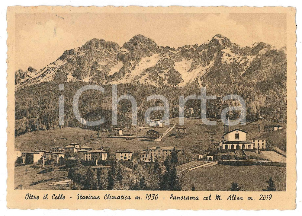 Cartolina originale da collezione 1950 OLTRE IL COLLE BG Panorama con il Monte Alben  Cartolina FG VG 1