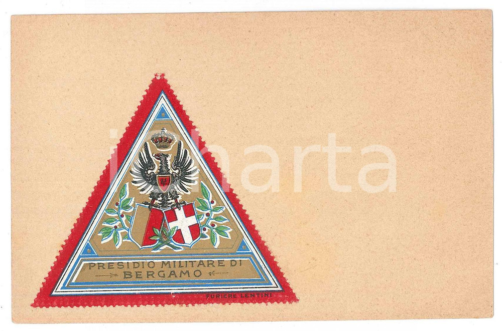 Oggetto da collezione cartaceo 1920 ca PRESIDIO MILITARE DI BERGAMO Chiudilettera su cartoncino 1