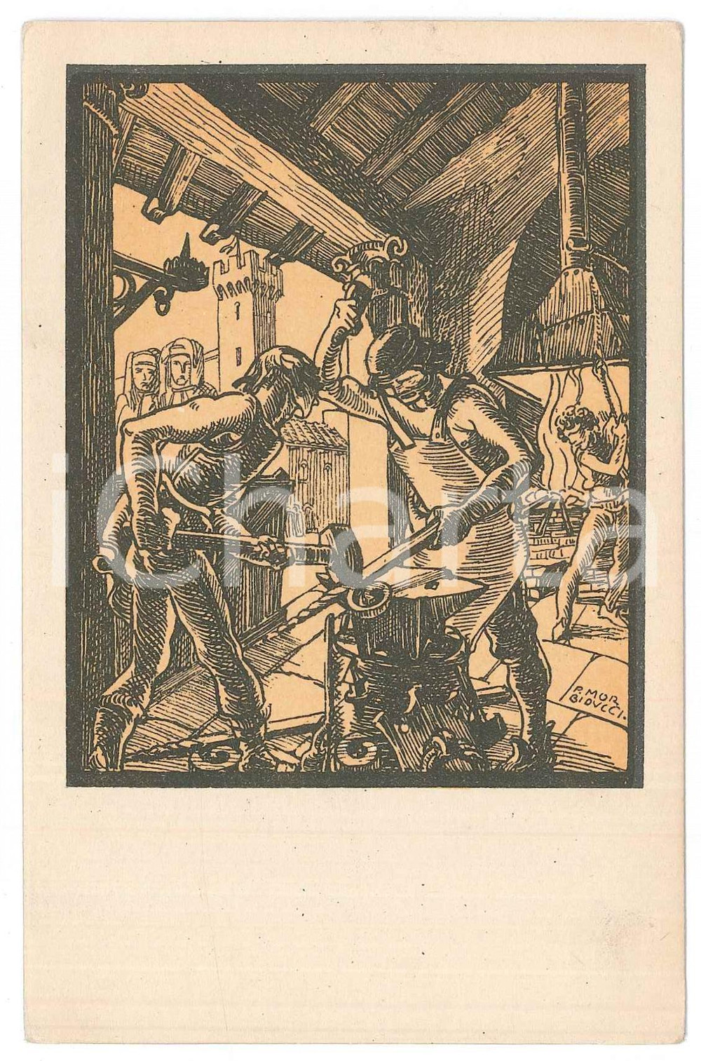 Cartolina originale da collezione 1935 ca FED. FASCISTA ARTIGIANI Anima del ferro  Publio MORBIDUCCI Cartolina 1