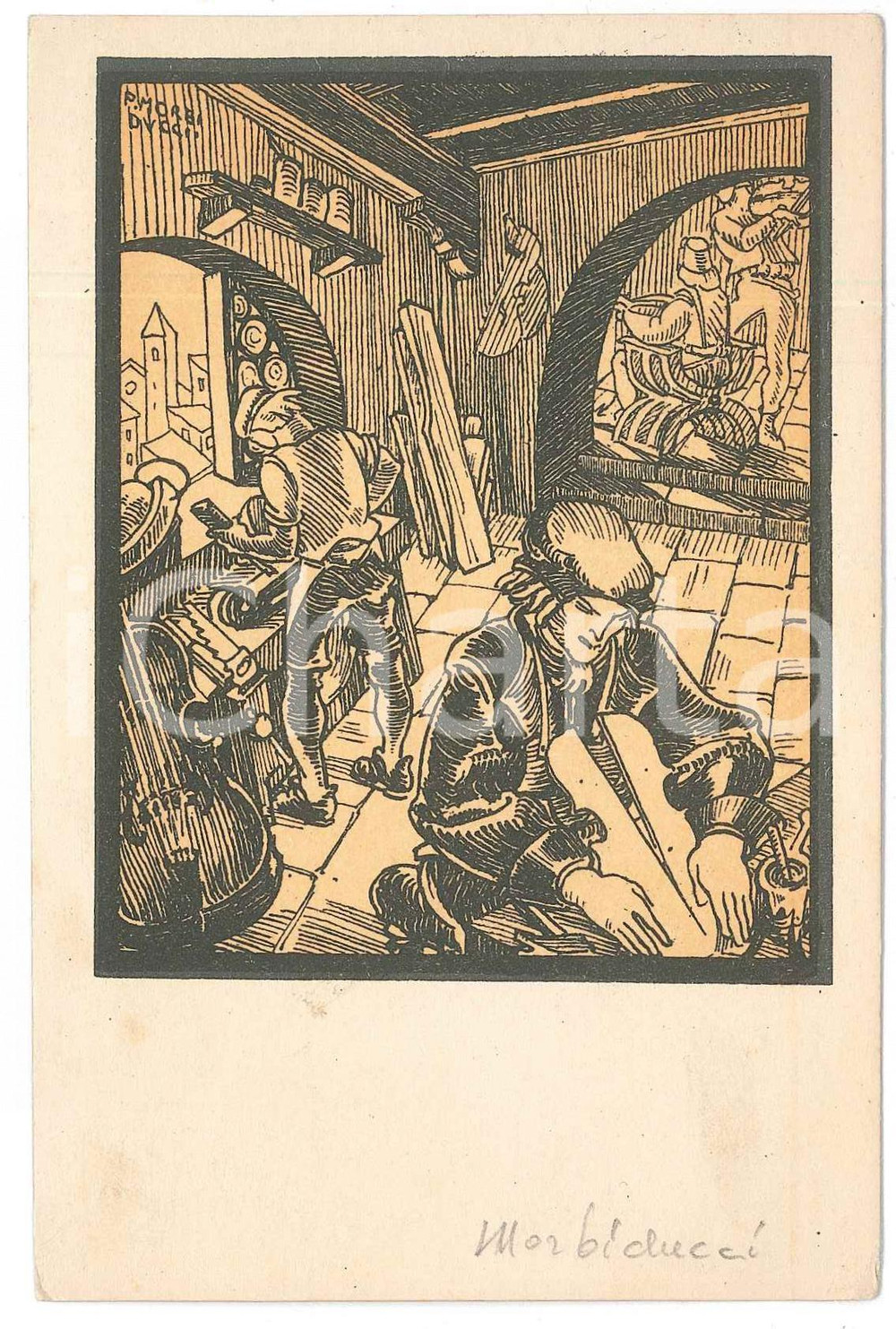 Cartolina originale da collezione 1935 ca FED. FASCISTA ARTIGIANI Il violino  Ill. di Publio MORBIDUCCI Cartolina 1