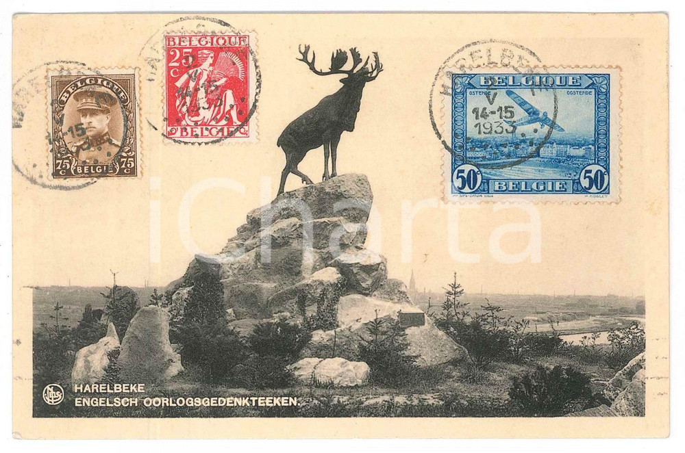 Cartolina originale da collezione 1933 HARELBEKE BELGIUM Engelsch oorlogsgedenkteeken  Postcard FP VG 1