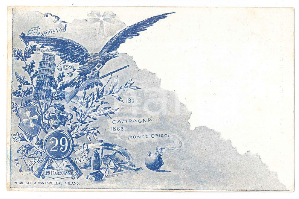 Cartolina originale da collezione 1900 ca REGIO ESERCITO 29° Reggimento fanteria  Brigata Pisa  Cartolina FP NV 1