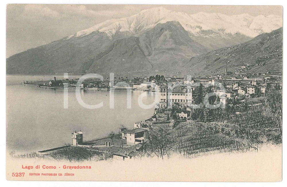 Cartolina originale da collezione 1900 ca GRAVEDONA Panorama con il LAGO DI COMO Cartolina FP NV 1