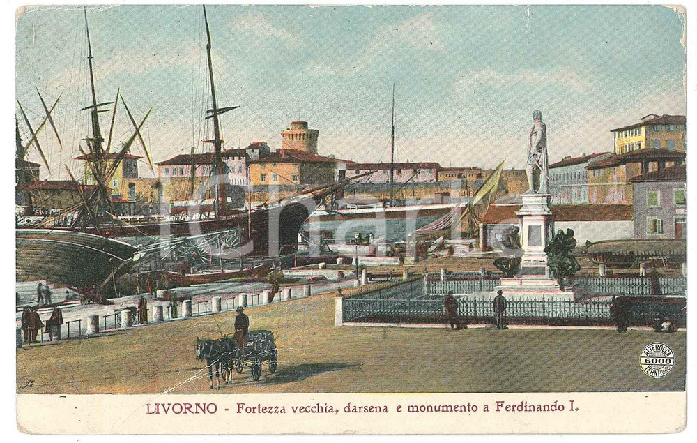 Cartolina originale da collezione 1922 LIVORNO Fortezza vecchia, darsena e monumento a Ferdinando I  Cartolina 1