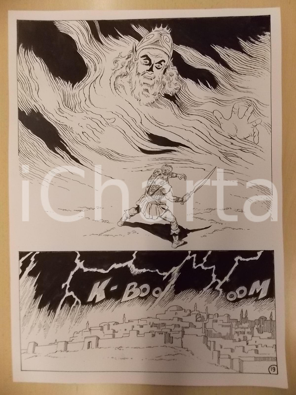 Opera d’arte autentica 1975 ca KABUR Luciano BERNASCONI Mago lancia fulmini e tuoni sulla città Tavola 1