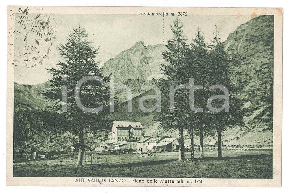 Cartolina originale da collezione 1924 ALTE VALLI DI LANZO Piano della Mussa con Ciamarella  Cartolina FP VG 1