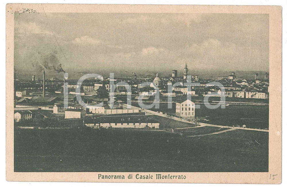 Cartolina originale da collezione 1914 CASALE MONFERRATO AL Panorama con ciminiere  Cartolina FP VG 1