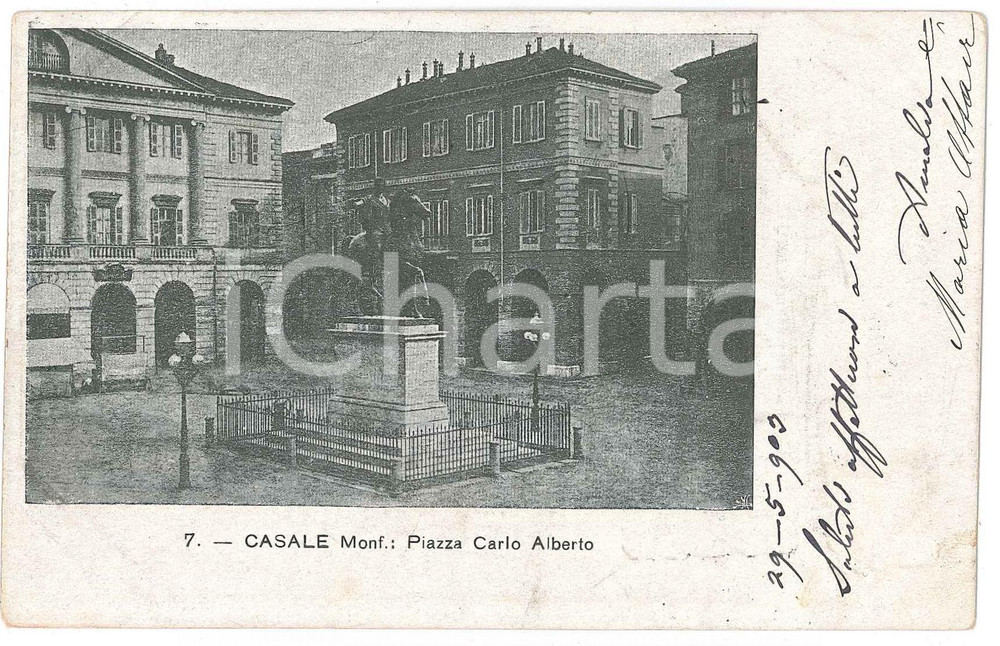 Cartolina originale da collezione 1905 CASALE MONFERRATO AL Piazza Carlo Alberto  Cartolina FP VG 1