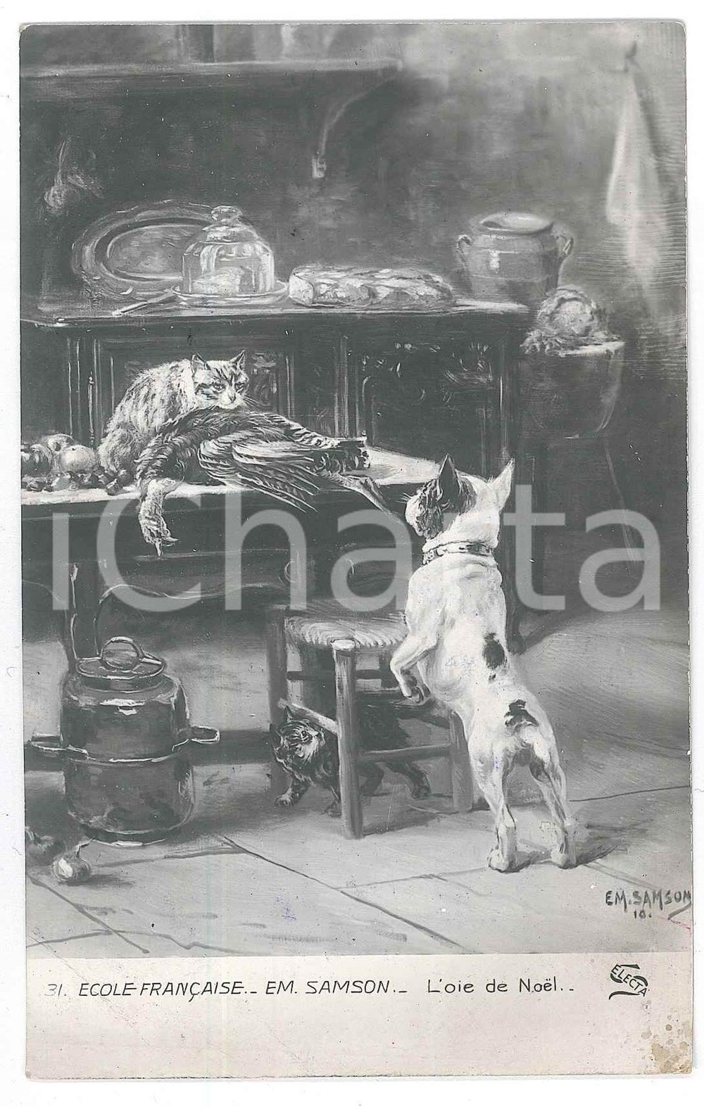 Cartolina originale da collezione 1912 ART E.M. Samson  L oie de Noel  Carte postale FP VG 1