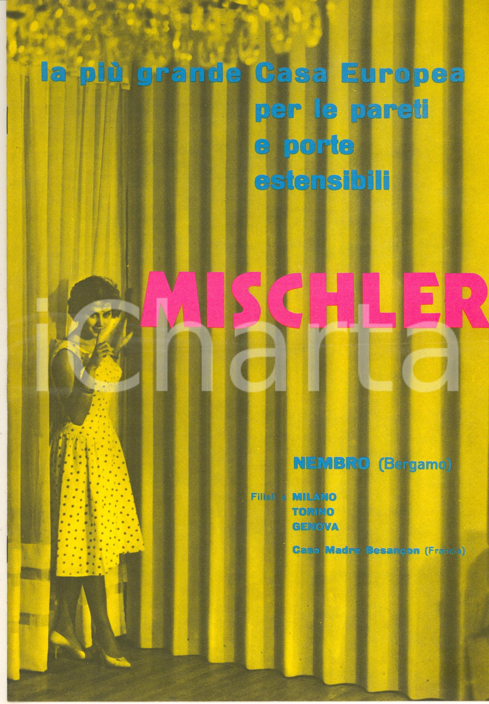 Materiale pubblicitario d’epoca 1960 NEMBRO BG Ditta MISCHLER Pareti e porte estensibili Pieghevole 1