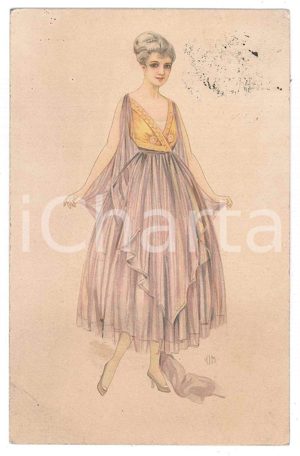 Cartolina originale da collezione 1917 MODA Donna in abito estivo  Cartolina ILLUSTRATA FP VG 1