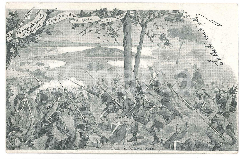Cartolina originale da collezione 1900 ca 26° Reggimento Fanteria  Brigata Bergamo a GAETA Cartolina ILLUSTRATA 1