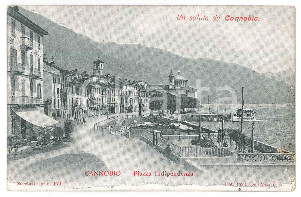 Cartolina originale da collezione 1908 CANNOBIO Piazza Indipendenza  Cartolina ANIMATA FP VG 1