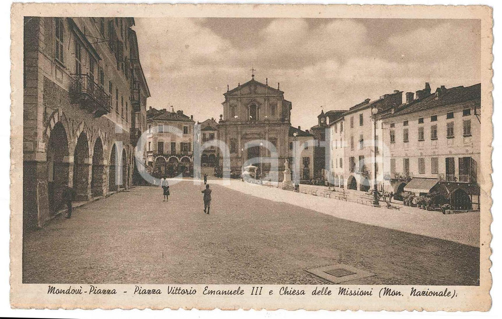 Cartolina originale da collezione 1935 ca MONDOVÌ Chiesa delle Missioni in Piazza Vittorio Emanuele II  Cartolina 1