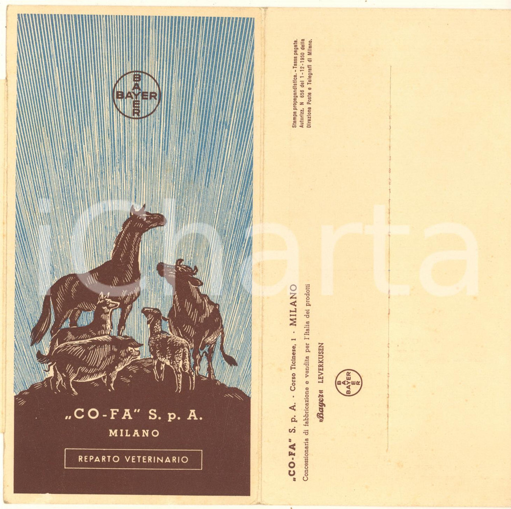 Materiale pubblicitario d’epoca 1950 MILANO  Farmaceutica COFA Reparto veterinario Brochure 1