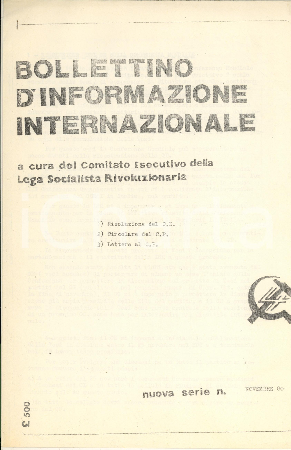 Giornale, rivista storica 1980 LEGA SOCIALISTA RIVOLUZIONARIA Bollettino d Informazione Internazionale 1