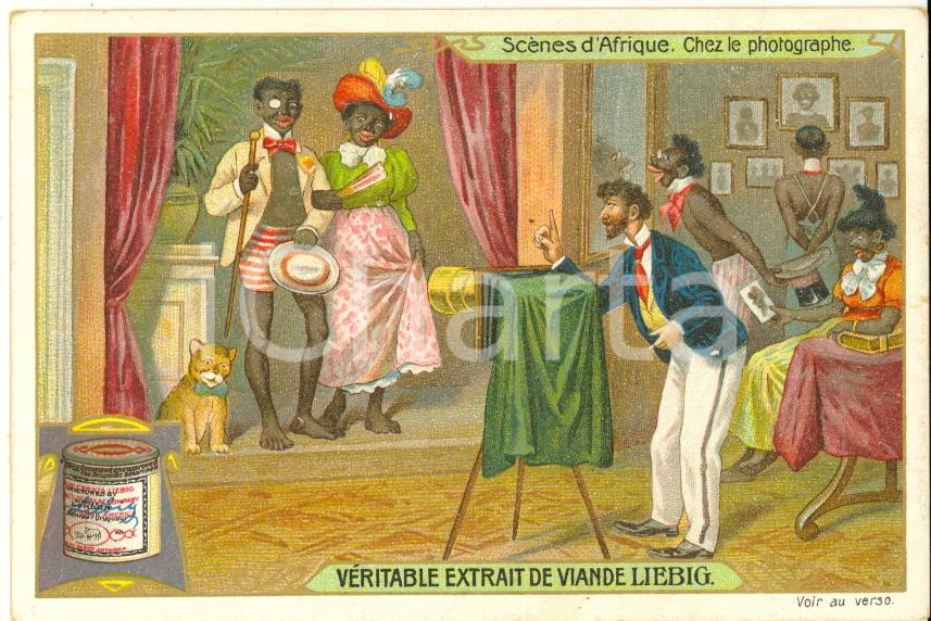 Materiale pubblicitario d’epoca 1890 ca FRANCE  LIEBIG  Chromo card Scènes d Afrique  Chez le photographe 1