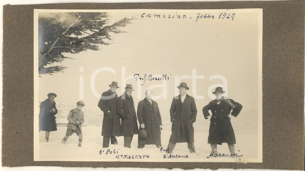 Fotografia d epoca originale Febbraio 1929 CAMERINO Docenti dell università in mezzo alla neve Foto 13x9 cm 1