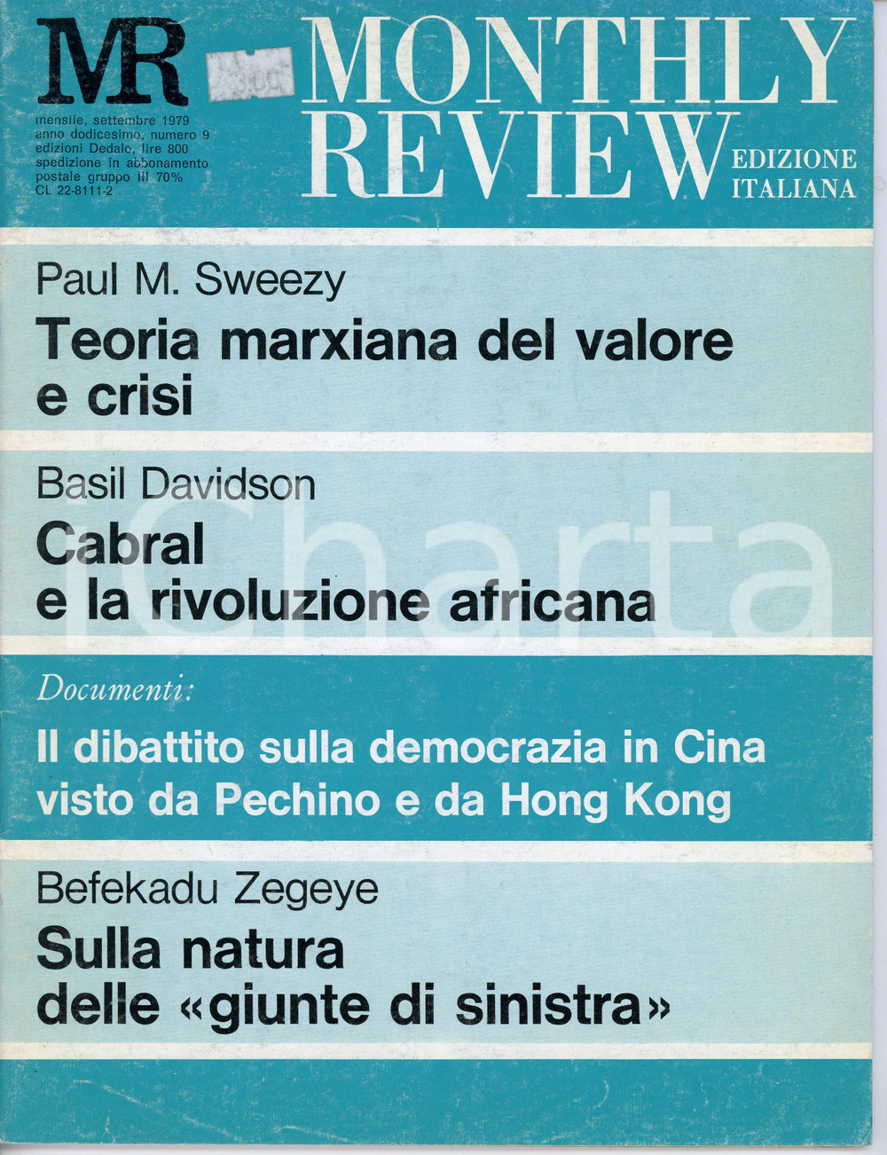 Giornale, rivista storica 1979 MONTHLY REVIEW Edizione italiana  Anno XII n. 9  Rivista Edizioni DEDALO 1