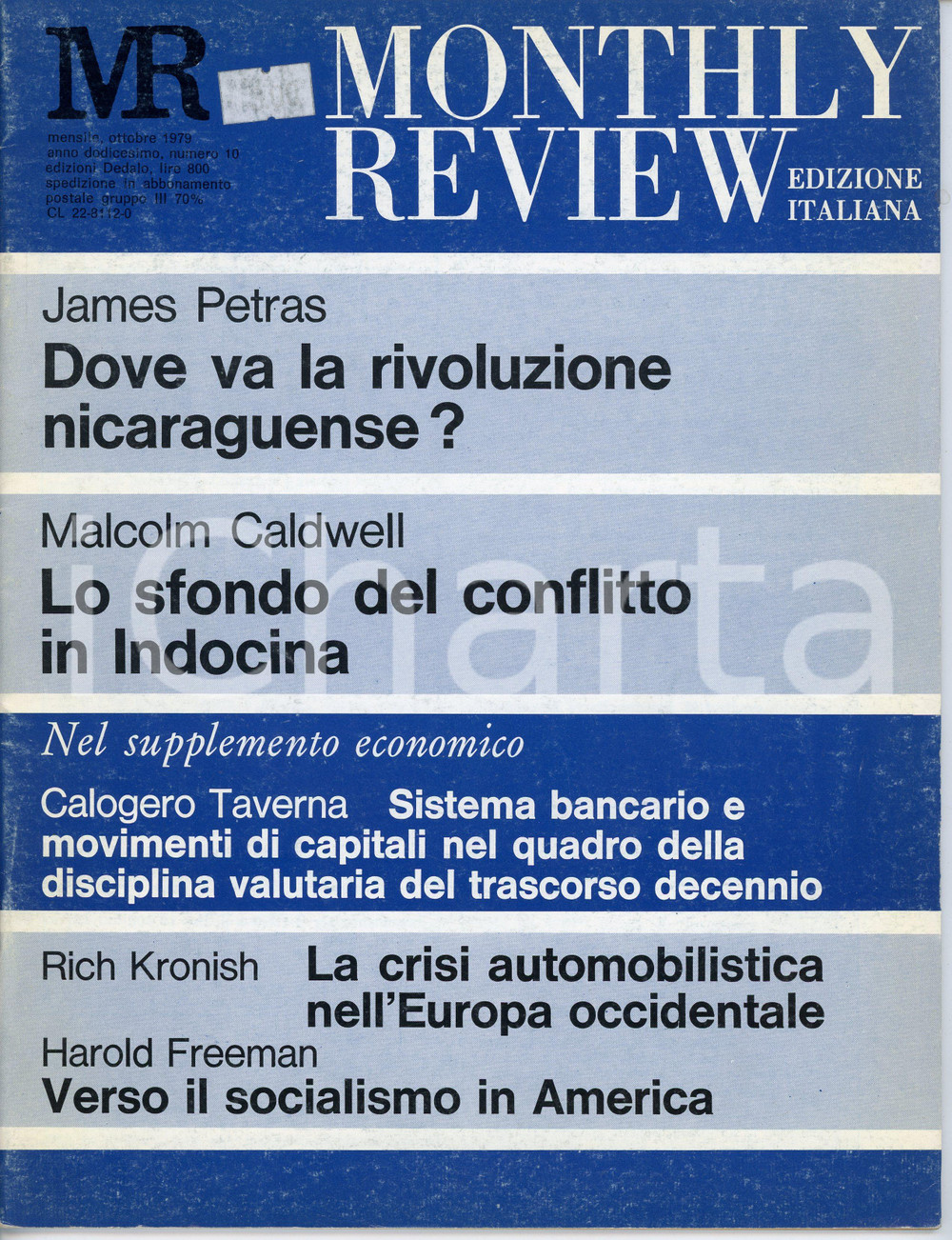 Giornale, rivista storica 1979 MONTHLY REVIEW Edizione italiana  Anno XII n. 10  Rivista Edizioni DEDALO 1