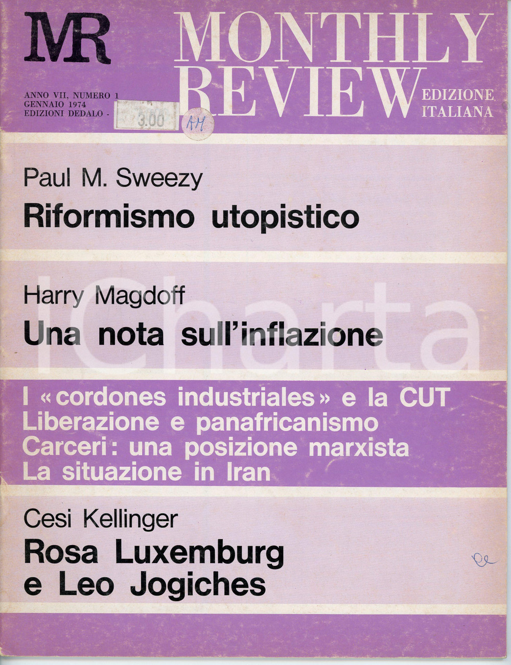 Giornale, rivista storica 1974 MONTHLY REVIEW Edizione italiana  Anno VII n.1  Rivista Edizioni DEDALO 1