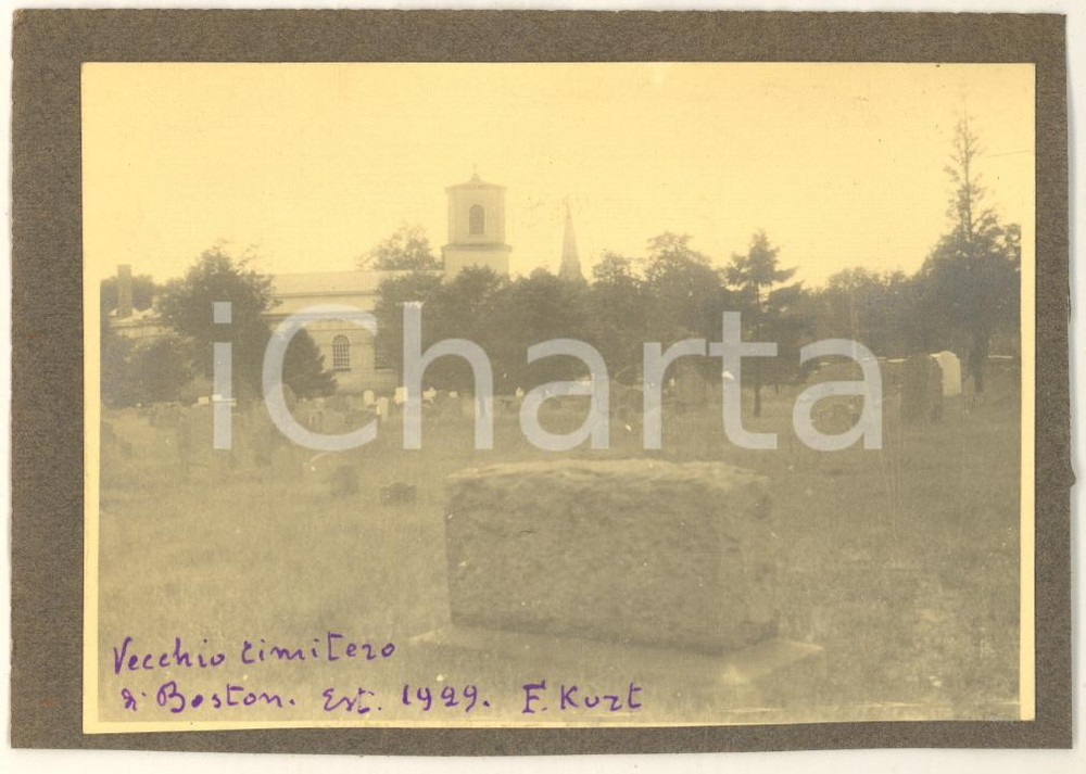 Fotografia d epoca originale 1929 BOSTON USA King s Chapel Burying Ground  Old cemetery Photo 1