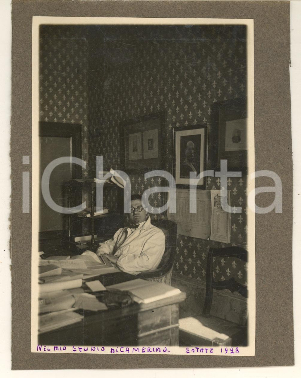 Fotografia d epoca originale 1928 Università di CAMERINO Docente nel suo studio  Ritratto Foto 12x16 cm 1