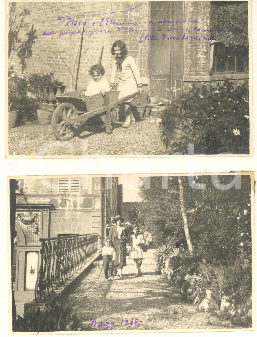 Fotografia d epoca originale Maggio 1930 ROMA Villa PICCOLOMINI Elena e Piero bambini Lotto 2 foto 14x9 cm 1
