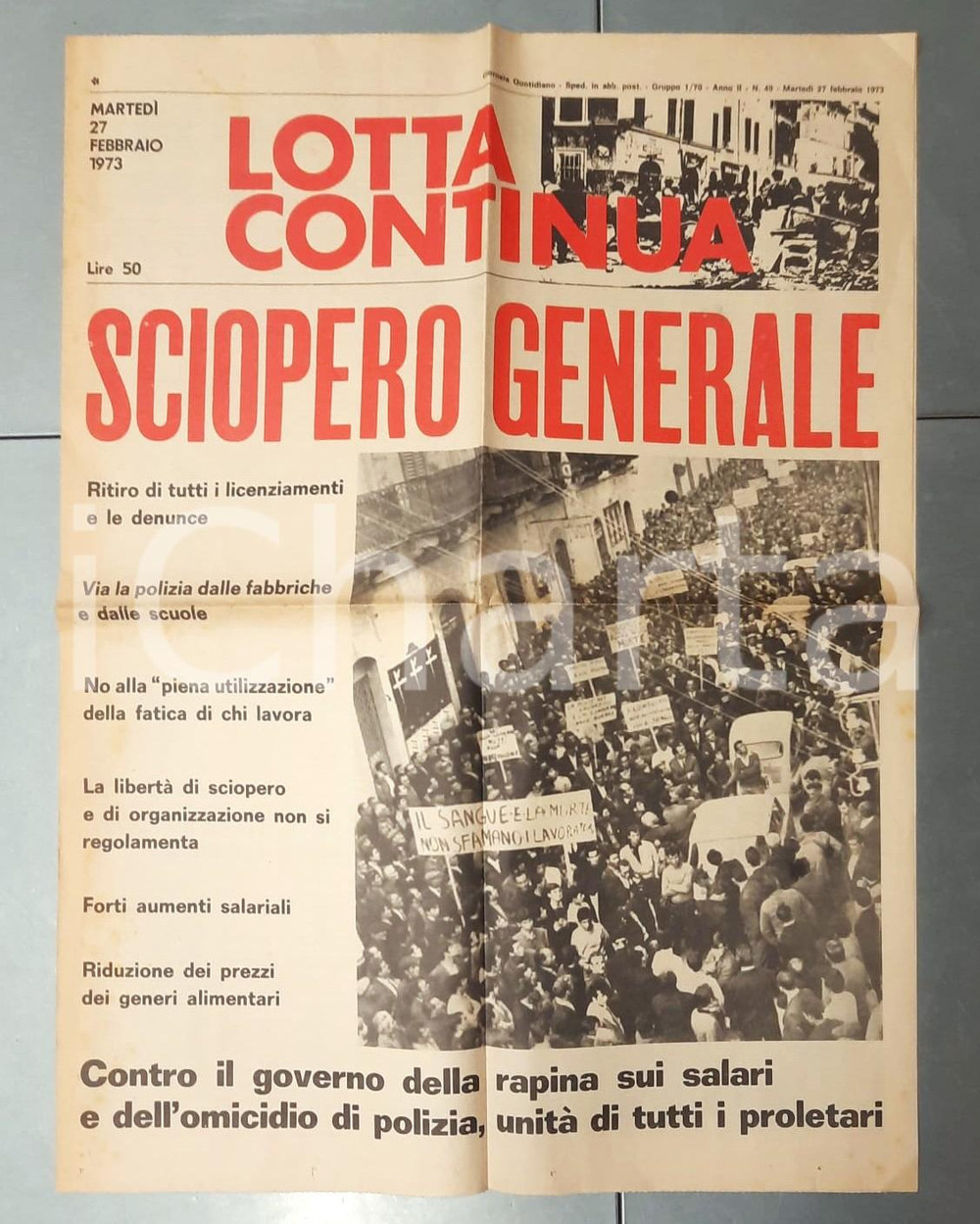 Giornale, rivista storica 1973 LOTTA CONTINUA Sciopero generale contro il governo della rapina Giornale 1