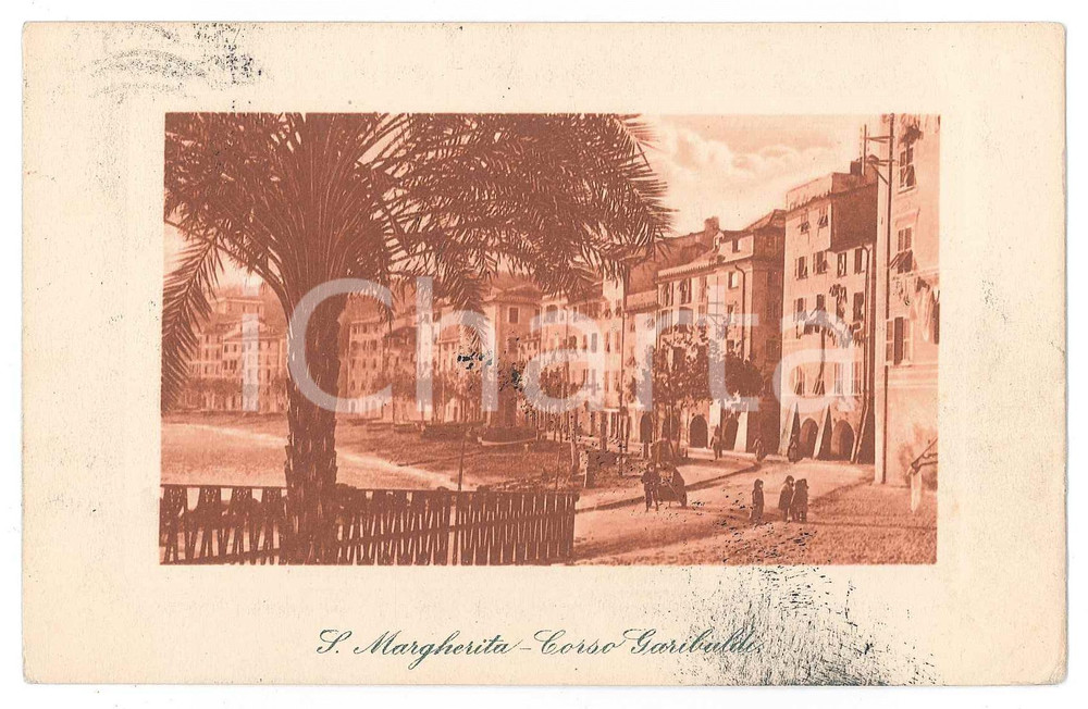 Cartolina originale da collezione 1913 SANTA MARGHERITA LIGURE Anziano con carretto in Corso Garibaldi  Cartolina 1