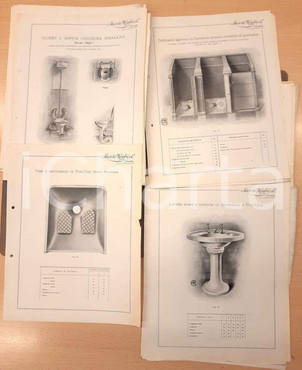 Materiale pubblicitario d’epoca 1915 ca MILANO Società MOGLIA  Impianti idraulici e sanitari pubblici 58 fogli 1