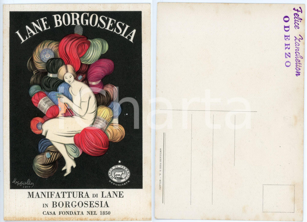 Materiale pubblicitario d’epoca 1960 ca LANE BORGOSESIA Cartolina pubblicitaria ill. Leonetto CAPPIELLO 1927 1