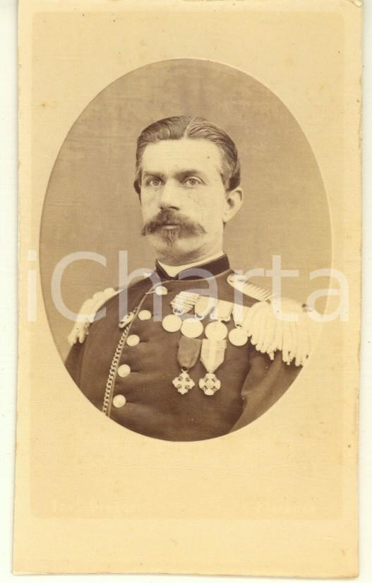 Fotografia d epoca originale 1870 ca PIACENZA REGIO ESERCITO Alto ufficiale  Foto F.lli GREGORI CDV 1