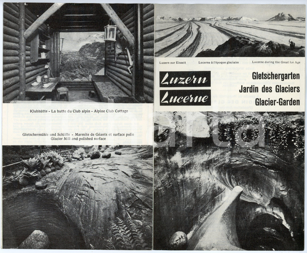 Materiale pubblicitario d’epoca 1955 ca LUZERN ZUR EISZEIT Gletschegarten  Brochure 12x20 cm 1