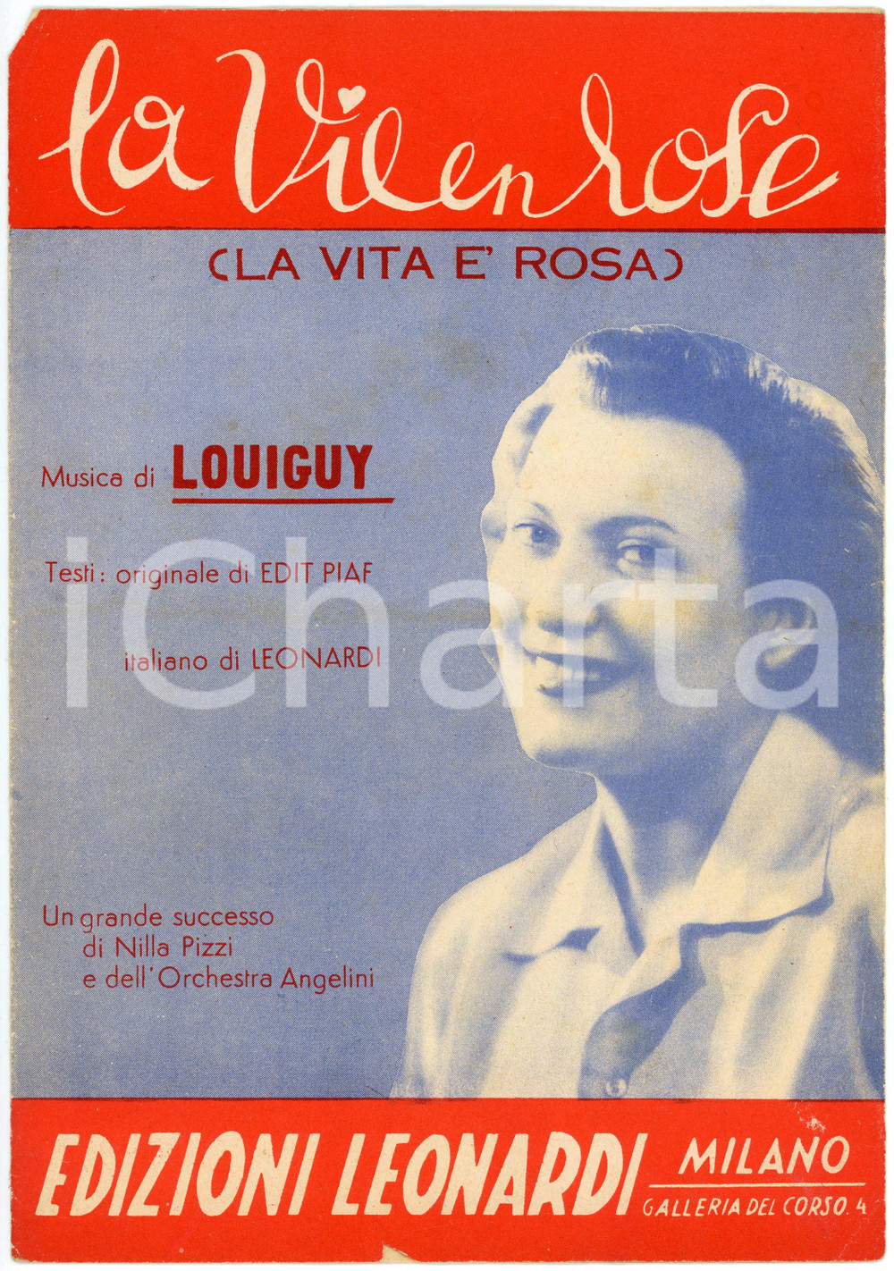 Oggetto da collezione cartaceo 1951 Nilla PIZZI La vie en rose  La vita è rosa EDIZIONI LEONARDI Spartito 1