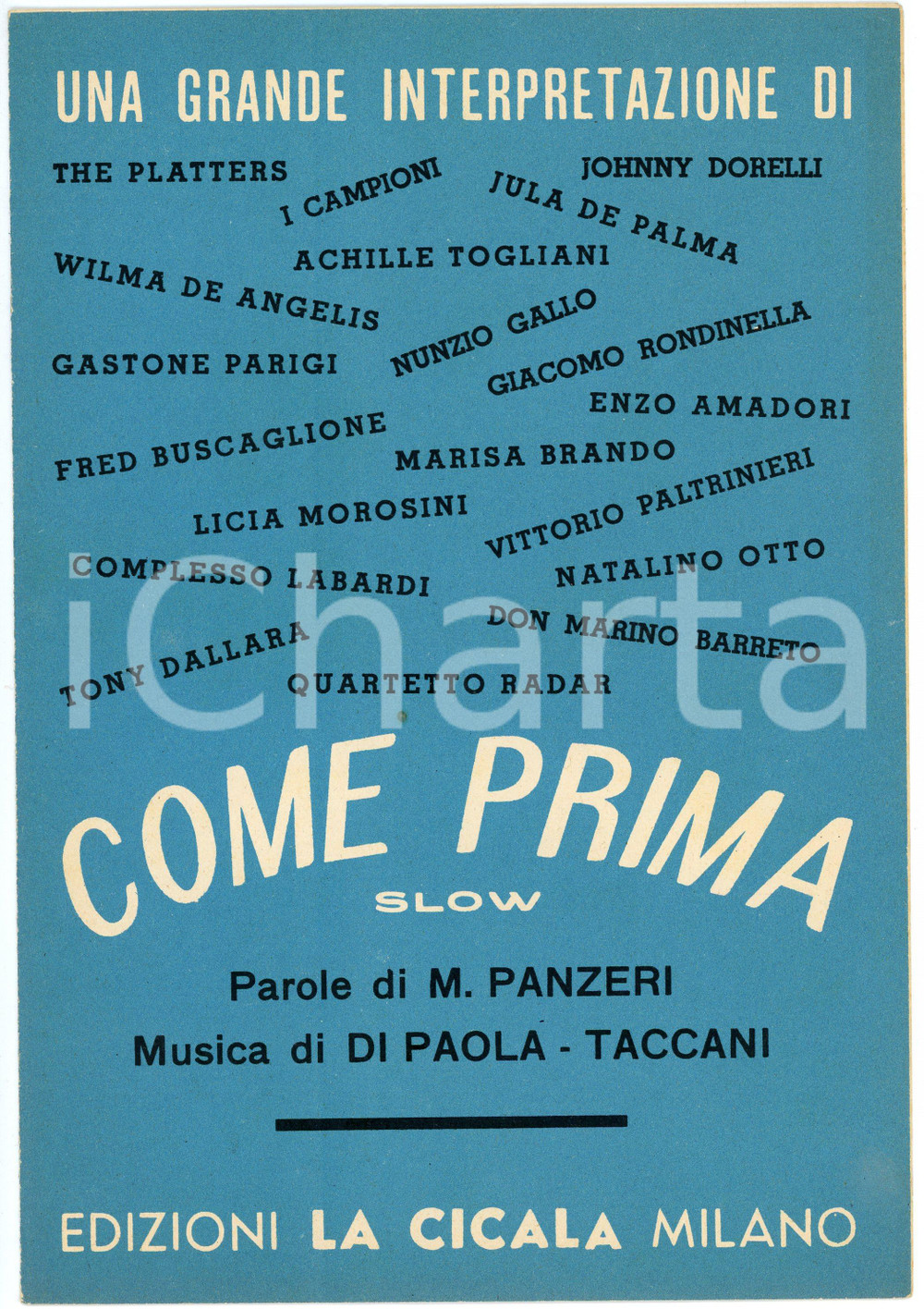 Oggetto da collezione cartaceo 1958 Tony DALLARA Come prima  Spartito EDIZIONI LA CICALA 1