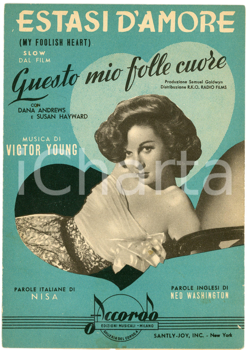 Oggetto da collezione cartaceo 1953 NISA Estasi d amore  Dal film QUESTO MIO FOLLE CUORE Spartito ED. ACCORDO 1