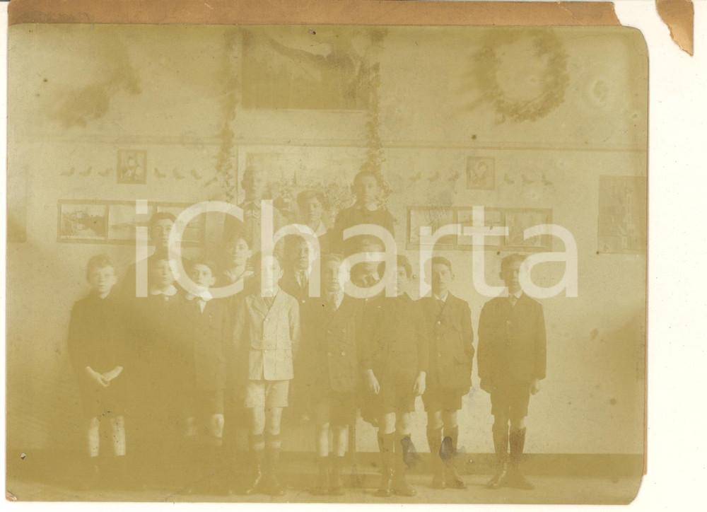 Fotografia d epoca originale 1900 ca TRENTINO ? Ritratto classe elementare Foto 25x18 cm DANNEGGIATA 1