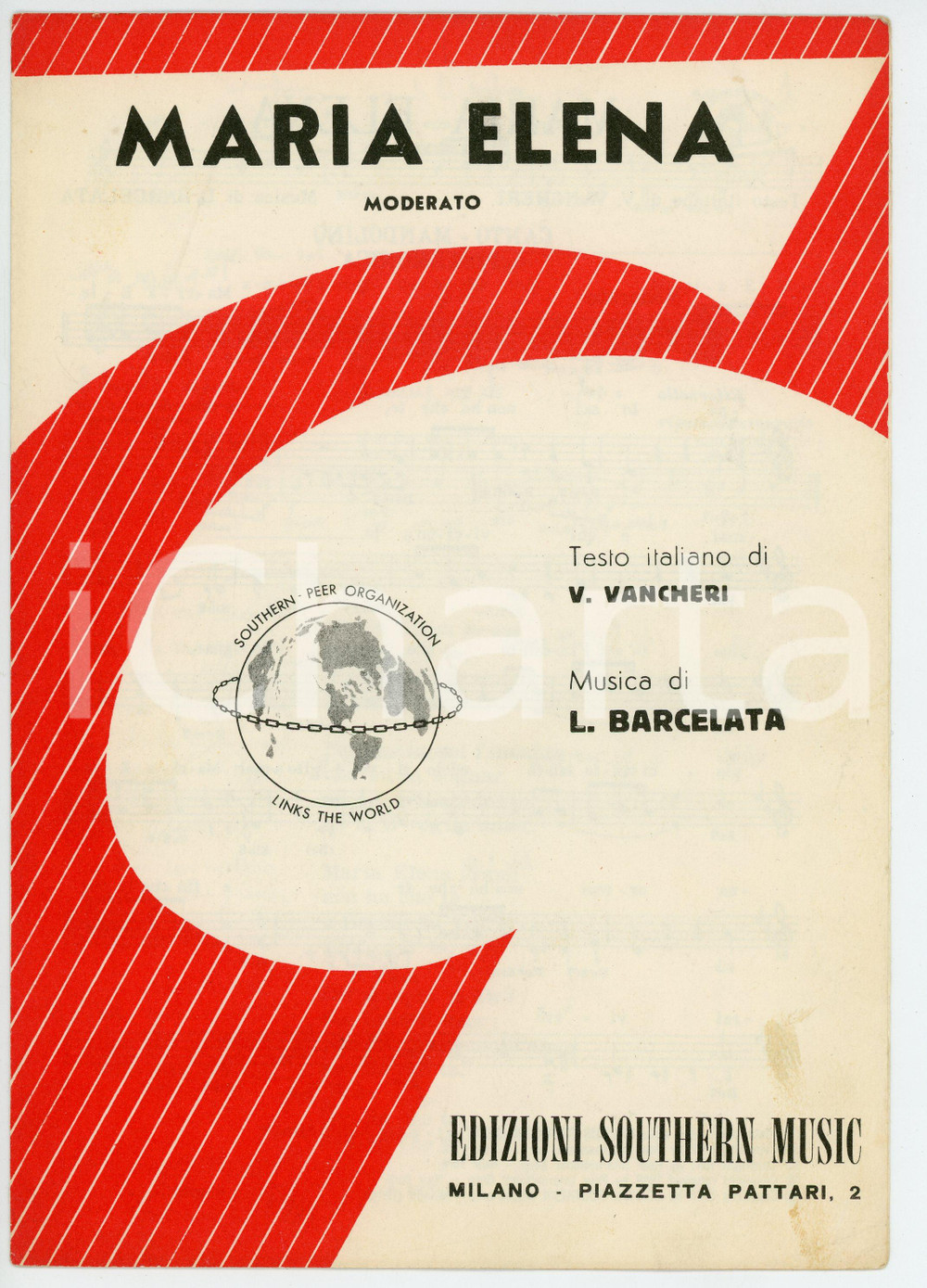 Oggetto da collezione cartaceo 1964 V. VANCHERI  L. BARCELATA Maria Elena  Spartito EDIZIONI SOUTHERN 1