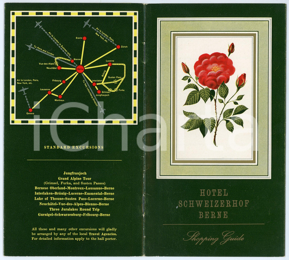 Materiale pubblicitario d’epoca 1965 ca BERNE Hotel Schweizerhof  Shopping guide 10x18 cm 1