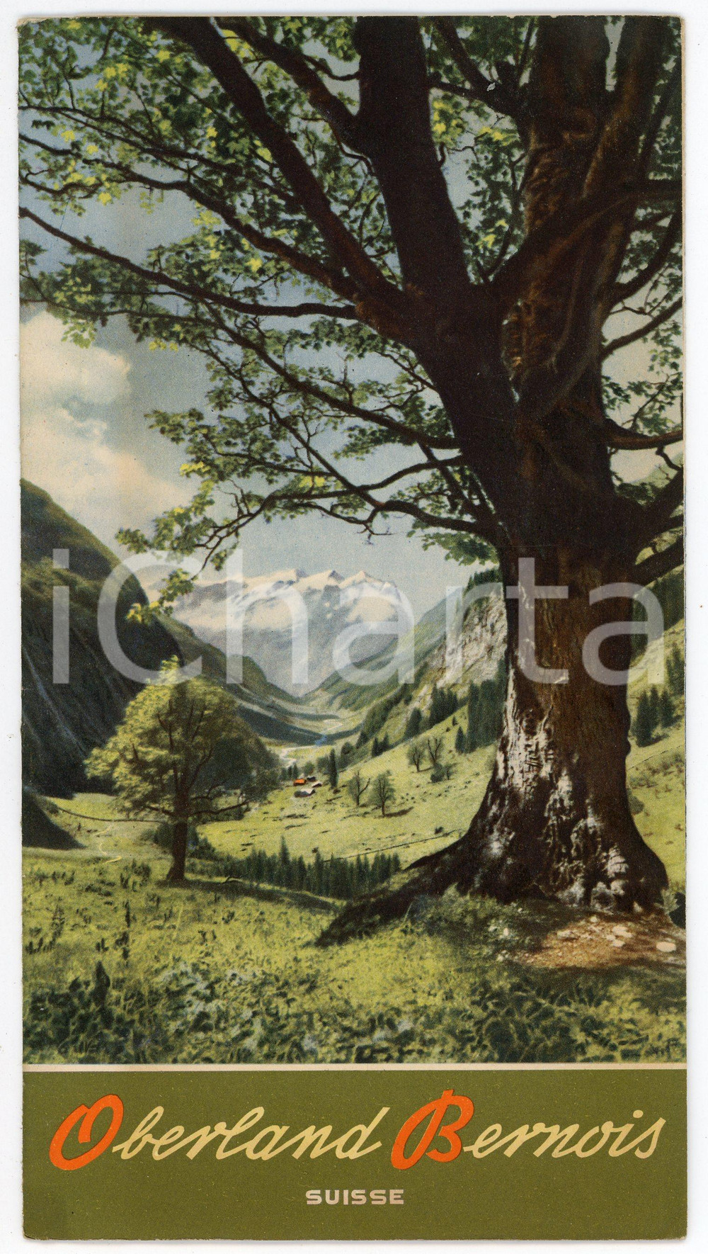 Materiale pubblicitario d’epoca 1955 ca SUISSE Oberland Bernois  Pieghevole con mappa 12x22 cm 1