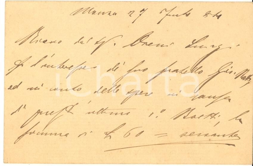 Autografo originale 1884 MONZA Marchese avv. Giovita MAZZOLA  Biglietto da visita AUTOGRAFO 1